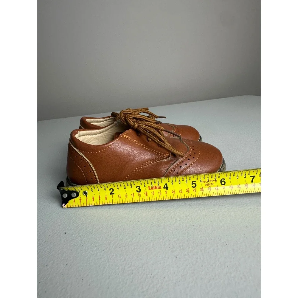 Meck Brown Faux Leather Wingtip Brogue Oxford Dress Shoes Toddler Boys Size 7